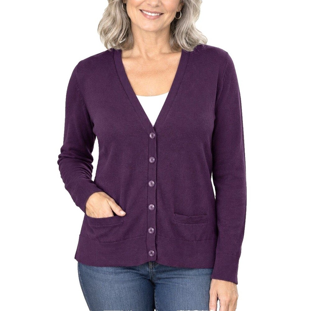 Basic Editions Women's Size Medium Purple Knit Button-Up Cardigan Sweater